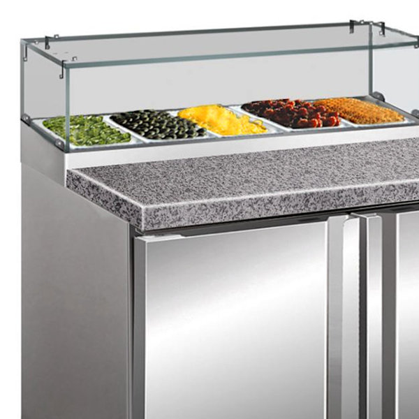 Pizzawerkbank | 257L | 2 Deuren (1/1 GN) | Boven 5x 1/6 GN | +2°C/+8°C | Geventileerd | 0.23kW | 903x700x880/1180(h)mm