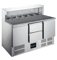 Saro Pizzawerkbank | 402L | 2 Deuren + 2 Laden (1/1 GN) | Boven 8x 1/6 GN | +2°C/+8°C | Geventileerd | 0.28kW | 1368x700x861/1086(h)mm