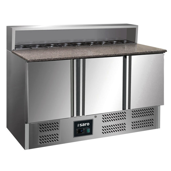 Pizzawerkbank | 400L | 3 Deuren (1/1 GN) | Boven 8x 1/6 GN | +2°C/+8°C | Geventileerd | 0.23kW | 1368x700x880/1090(h)mm