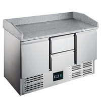 Saro Pizzawerkbank | 368L | 2 Deuren + 2 Laden (1/1 GN) | +2°C/+8°C | Statisch + Ventilator | Wielen (Geremd) | 1400x700x866/1016(h)mm 