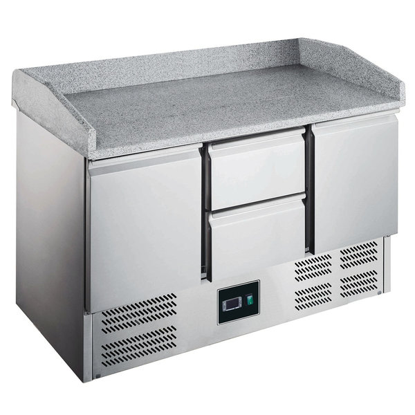 Pizzawerkbank | 368L | 2 Deuren + 2 Laden (1/1 GN) | +2°C/+8°C | Geventileerd | 0.28kW | Wielen (Geremd) | 1400x700x866/1016(h)mm