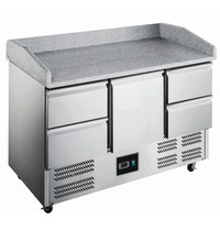 Saro Pizzawerkbank | 368L | 1 Deur + 4 Laden (1/1 GN) | +2°C/+8°C | Statisch + Ventilator | Wielen (Geremd) | 1400x700x866/1016(h)mm 