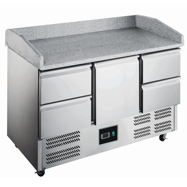 Pizzawerkbank | 368L | 1 Deur + 4 Laden (1/1 GN) | +2°C/+8°C | Geventileerd | 0.28kW | Wielen (Geremd) | 1400x700x866/1016(h)mm