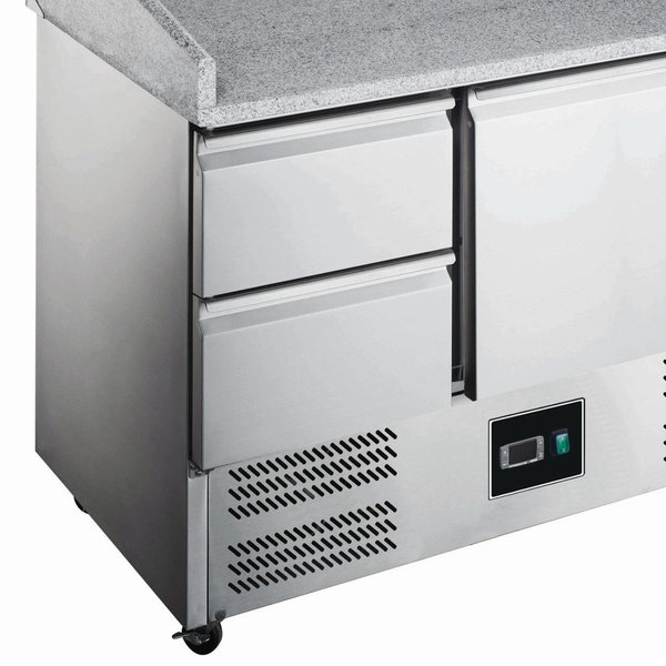 Pizzawerkbank | 368L | 1 Deur + 4 Laden (1/1 GN) | +2°C/+8°C | Geventileerd | 0.28kW | Wielen (Geremd) | 1400x700x866/1016(h)mm
