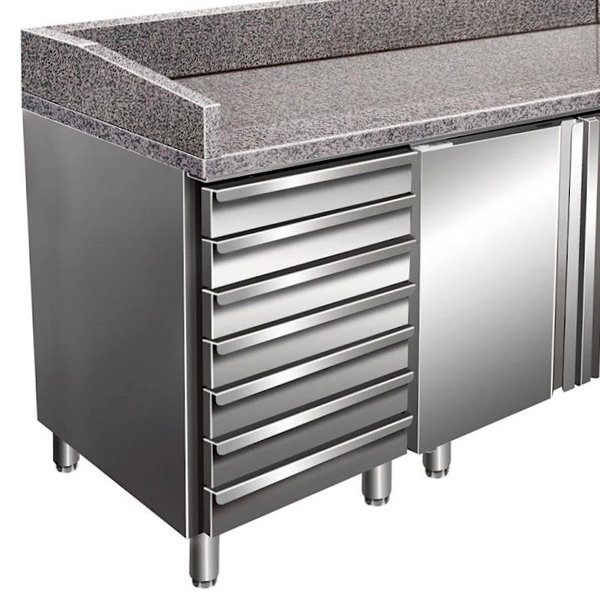 Pizzawerkbank | 428L | 2 Deuren + 7 Deegladen (EN600x400) | +2°C/+8°C | Geforceerd | 0.35kW | 2025x800x920/1040(h)mm