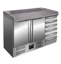 Saro Pizzawerkbank | 257L | 2 Deuren (1/1 GN) + 6 Deegladen (EN600x400) | +2°C/+8°C | Statisch + Ventilator | 1420x700x880/1060(h)mm 