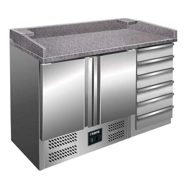 Pizzawerkbank | 257L | 2 Deuren (1/1 GN) + 6 Deegladen (EN600x400) | +2°C/+8°C | Statisch + Ventilator | 1420x700x880/1060(h)mm