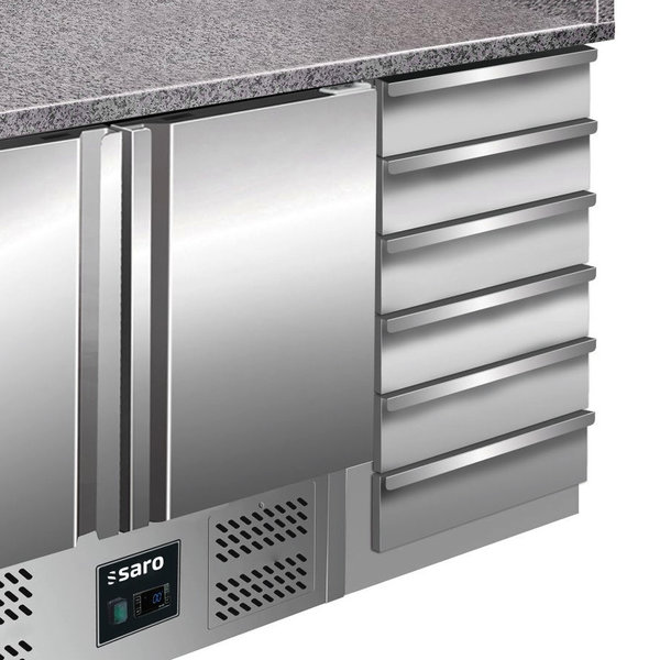 Pizzawerkbank | 257L | 2 Deuren (1/1 GN) + 6 Deegladen (EN600x400) | +2°C/+8°C | Statisch + Ventilator | 1420x700x880/1060(h)mm
