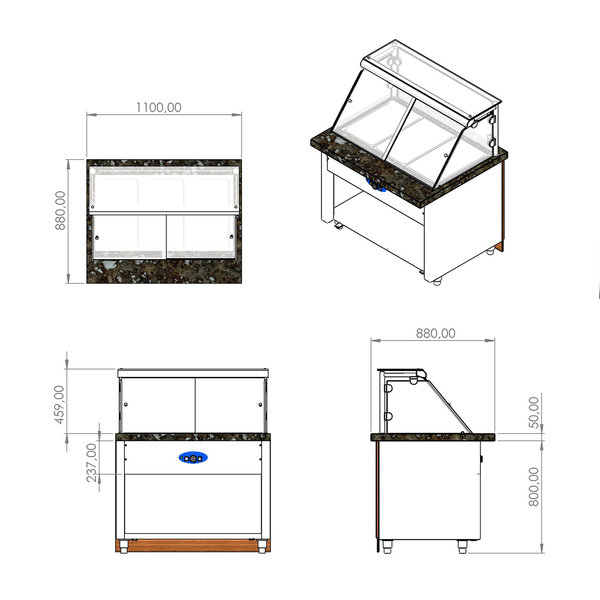 Warmhoudtoonbank | SERIE BM | +30°C/+90°C | Bain-Marie | 2kW | 3x 1/1 GN | Reserve | 1100x880x1150(h)mm