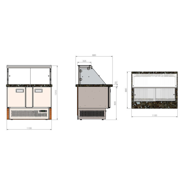 Saladette | SERIE SL | 2 Deuren + 3x 1/1 GN | 0°C/+10°C | Geventileerd | 0.4kW | 1100x880x1150(h)mm