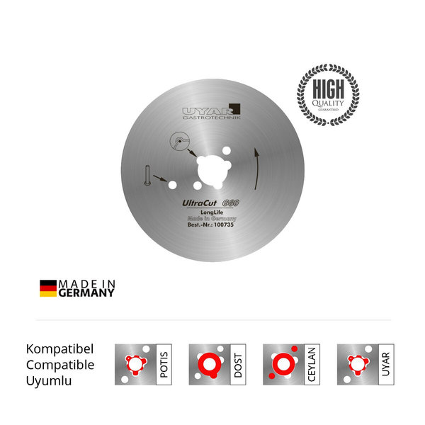 Glad Mes | UltraCut | UYAR Dönermessen | Gehard RVS (Extra Duurzaam) | Ø80mm
