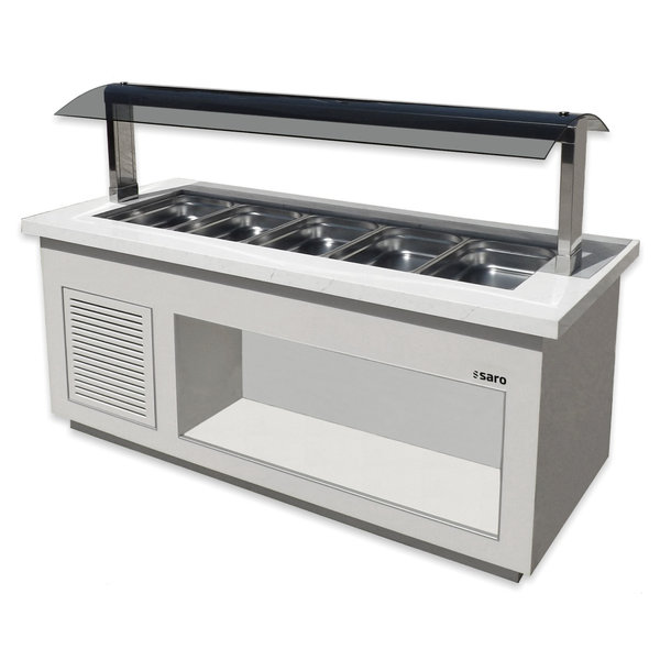 Gekoeld Buffet | PREMIUM LINE | Wit | 0°C/+10°C | Statisch | 0.57kW | 4x 1/1 GN | Graniet Blad | Wielen (Geremd) | 1700x880x1350(h)mm
