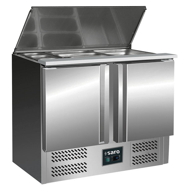 Saladette | 240L | 2 Deuren (1/1 GN) | Boven 3x 1/1 GN | +2°C/+8°C | Geventileerd | 0.23kW | Schuifdeksel | Polyethyleen Snijplank | 1045x700x880(h)mm