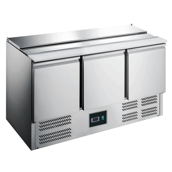 Saladette | 368L | 3 Deuren (1/1 GN) | Boven 4x 1/1 GN | +2°C/+8°C | Geventileerd | 0.28kW | Schuifdeksel | Polyethyleen Snijplank | 1368x700x856(h)mm