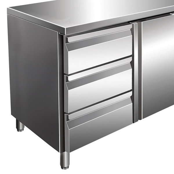 Koelwerkbank | 314L | 1 Deur + 3 Laden (1/1 GN) | -2°C/+8°C | Geforceerd | 0.3kW | 1360x700x890/950(h)mm