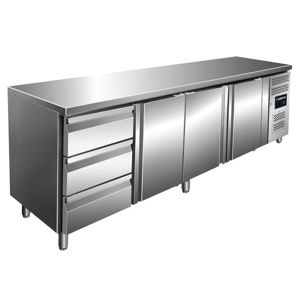 Koelwerkbank | 616L | 3 Deuren + 3 Laden (1/1 GN) | -2°C/+8°C | Geforceerd | 0.3kW | 2230x700x890/950(h)mm