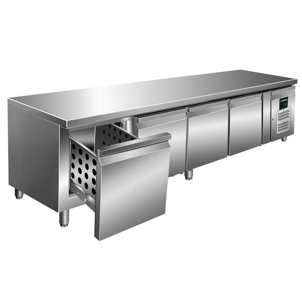 Koelwerkbank | Laag Model | 420L | 4 Laden (1/1 GN) | -2°C/+8°C | Geforceerd | 0.35kW | 2230x700x650(h)mm