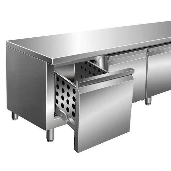Koelwerkbank | Laag Model | 420L | 4 Laden (1/1 GN) | -2°C/+8°C | Geforceerd | 0.35kW | 2230x700x650(h)mm