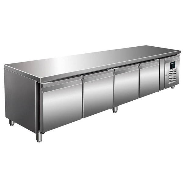 Koelwerkbank | Laag Model | 420L | 4 Deuren (1/1 GN) | -2°C/+8°C | Geforceerd | 0.35kW | 2230x700x650(h)mm