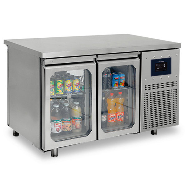 Doorgeef-Koelwerkbank | 281L | 2x 2 Glasdeuren (1/1 GN) | -2°C/+8°C | Geventileerd | 0.18kW | Touchscreen + WiFi | 1400x700x850(h)mm