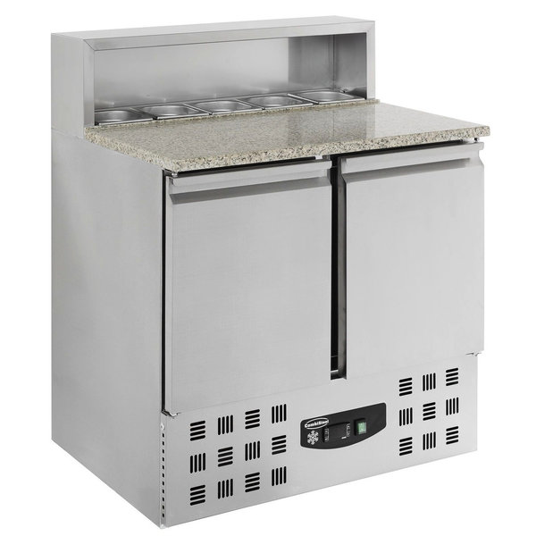 Pizzawerkbank | 230L | 2 Deuren (1/1 GN) | Boven 5x 1/6 GN | +2°C/+8°C | Statisch + Ventilator | 903x700x1090(h)mm