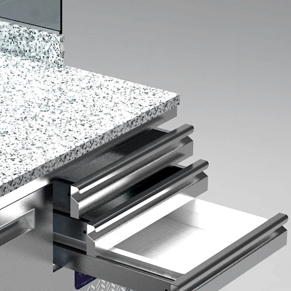 Pizzawerkbank | 260L | 2 Deuren + 3 Deegladen (EN600x400) | Boven 6x 1/4 GN | 0°C/+8°C | Geventileerd | 0.4kW | 1590x700x880/1200(h)mm