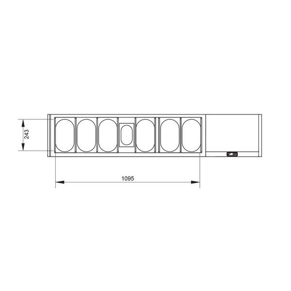 Opzetkoelvitrine | 6x 1/4 GN + 1x 1/9 GN | 0°C/+8°C | Statisch | 0.14kW | 1610x324x401(h)mm