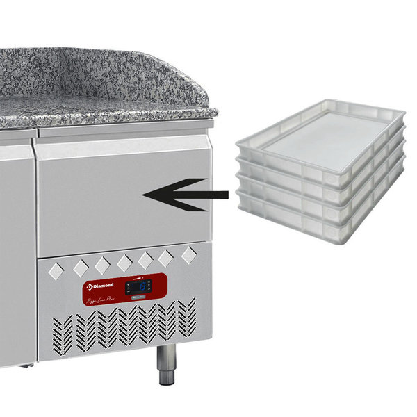 Pizzawerkbank + Opzetkoelvitrine | 270L | 2 Deuren + 1 Lade (EN600x400) | Boven 6x 1/3 GN | -2°C/+8°C | Statisch/Geventileerd | 0.32kW | 1610x800x856/1485(h)mm