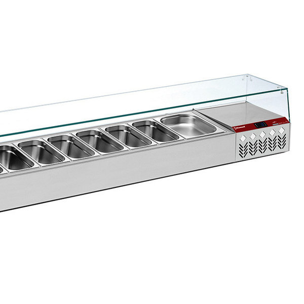 Opzetkoelvitrine | 11x 1/3 GN + 1x 1/9 GN | 0°C/+8°C | Statisch | 0.19kW | 2560x384x401(h)mm