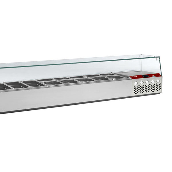 Opzetkoelvitrine | 12x 1/4 GN + 1x 1/9 GN | 0°C/+8°C | Statisch | 0.19kW | 2560x324x401(h)mm