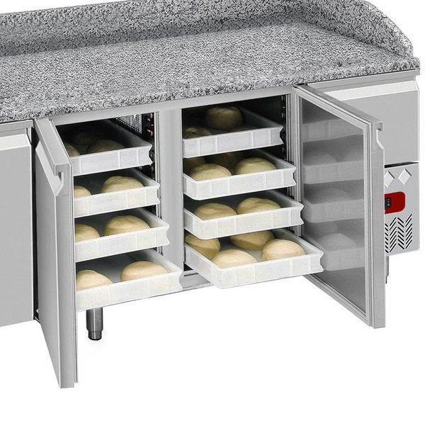 Pizzawerkbank + Opzetkoelvitrine | 564L | 3 Deuren + 3 Laden (EN600x400) | Boven 11x 1/3 GN + 1x 1/9 GN | -2°C/+8°C | Statisch/Geventileerd | 0.41kW | 2560x800x856/1485(h)mm