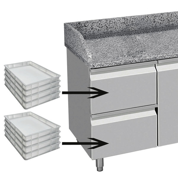 Pizzawerkbank + Opzetkoelvitrine | 564L | 3 Deuren + 3 Laden (EN600x400) | Boven 11x 1/3 GN + 1x 1/9 GN | -2°C/+8°C | Statisch/Geventileerd | 0.41kW | 2560x800x856/1485(h)mm