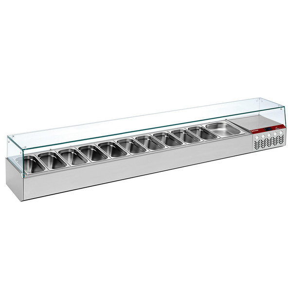 Pizzawerkbank + Opzetkoelvitrine | 564L | 3 Deuren + 3 Laden (EN600x400) | Boven 11x 1/3 GN + 1x 1/9 GN | -2°C/+8°C | Statisch/Geventileerd | 0.41kW | 2560x800x856/1485(h)mm