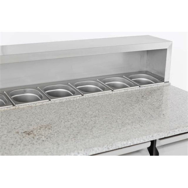 Pizzawerkbank | 402L | 3 Deuren (1/1 GN) | Boven 8x 1/6 GN | +2°C/+8°C | Statisch + Ventilator | 1368x700x1090(h)mm