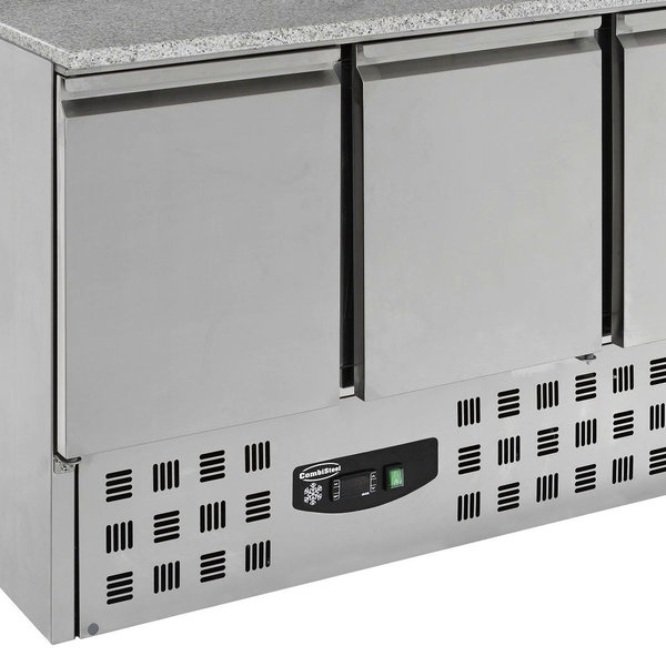 Pizzawerkbank | 402L | 3 Deuren (1/1 GN) | Boven 8x 1/6 GN | +2°C/+8°C | Statisch + Ventilator | 1368x700x1090(h)mm