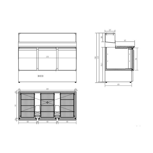 Pizzawerkbank | 444L | 3 Deuren (1/1 GN) | Boven 8x 1/6 GN | +2°C/+8°C | Geventileerd | 0.34kW | 1368x700x1180(h)mm