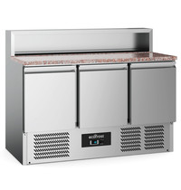 Ecofrost Pizzawerkbank | 402L | 3 Deuren (1/1 GN) | Boven 8x 1/6 GN | +2°C/+8°C | Statisch + Ventilator | 1365x700x1075(h)mm 
