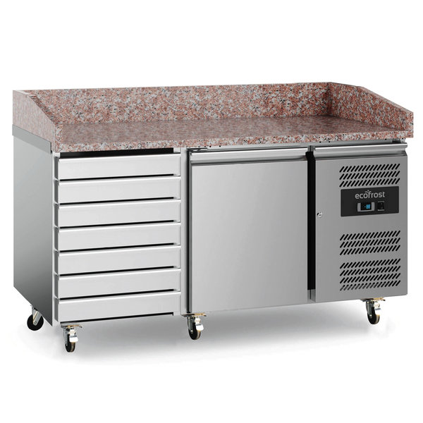 Pizzawerkbank | 390L | 1 Deur + 7 Deegladen (EN600x400) | +2°C/+8°C | Geforceerd | 0.21kW | Wielen (Geremd) | 1510x800x1000(h)mm