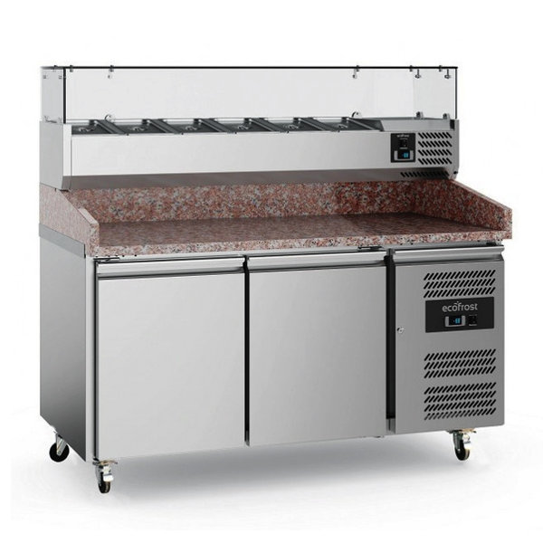 Pizzawerkbank | 390L | 2 Deuren (EN600x400) | +2°C/+8°C | Geforceerd | Wielen (Geremd) | 1515x800x1000(h)mm