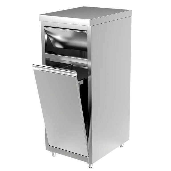 Afvalbak | RVS (Geborsteld) | Duwdeksel + Kanteldeur | 400x500x1000(h)mm