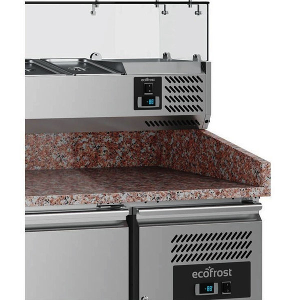 Pizzawerkbank | 390L | 1 Deur + 7 Deegladen (EN600x400) | +2°C/+8°C | Geforceerd | 0.21kW | Wielen (Geremd) | 1510x800x1000(h)mm