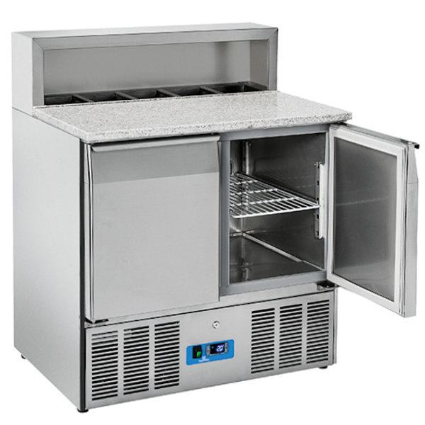 Pizzawerkbank | 260L | 2 Deuren (1/1 GN) | Boven 5x 1/6 GN | 0°C/+8°C | Geventileerd | 0.14kW | 900x700x1090(h)mm