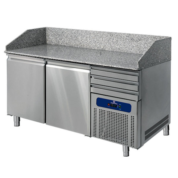Pizzawerkbank | 400L | 2 Deuren + 3 Deegladen (EN600x400) | +2°C/+8°C | Geventileerd | 0.4kW | 1600x800x1080(h)mm