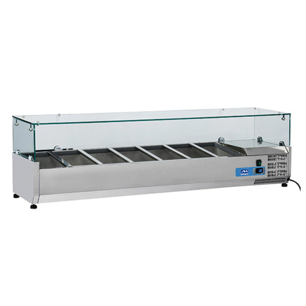 Opzetkoelvitrine | 5x 1/3 GN + 1x 1/2 GN | +2°C/+8°C | Statisch | 0.16kW | 1600x395x440(h)mm
