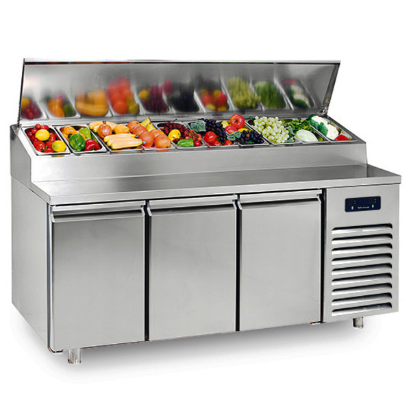 Pizzawerkbank | 650L | 3 Deuren (EN600x400) | Boven 12x 1/3 GN | 0°C/+10°C | Geventileerd | 0.4kW | 2240x805x1039(h)mm