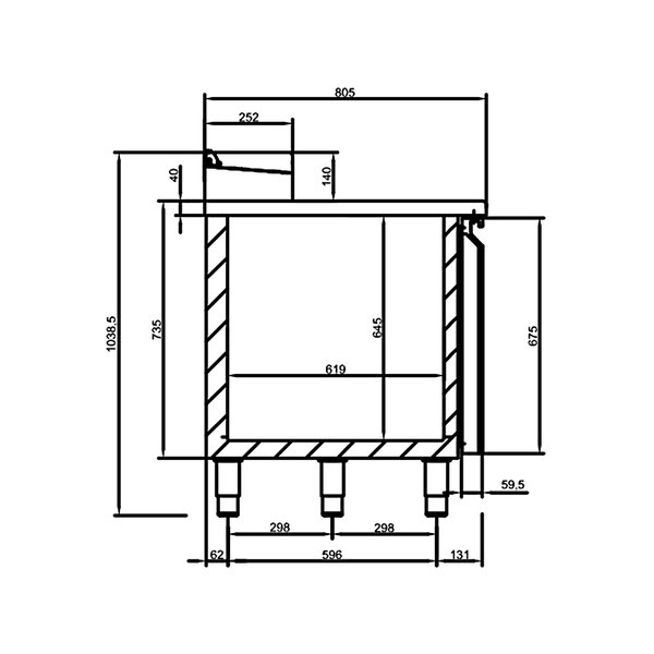 Pizzawerkbank | 650L | 3 Deuren (EN600x400) | Boven 12x 1/3 GN | 0°C/+10°C | Geventileerd | 0.4kW | 2240x805x1039(h)mm