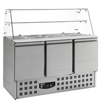 CombiSteel Saladette | RVS | 3x 1/1 GN + 4x 1/6 GN | 3 Deuren | Glasopstand | 1365x700x850/1310(h)mm