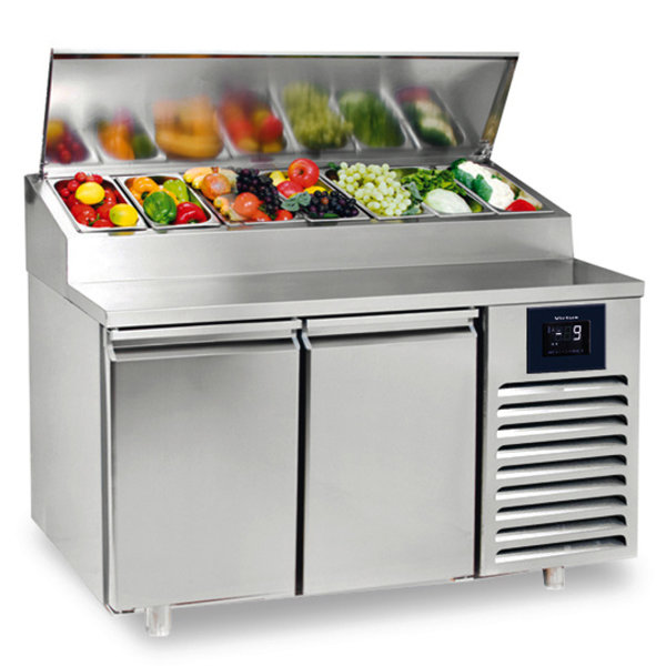 Pizzawerkbank | 470L | 2 Deuren (EN600x400) | Boven 7x 1/3 GN | -2°C/+8°C | Geventileerd | 0.26kW | Touchscreen + WiFi | 1550x800x1080(h)mm