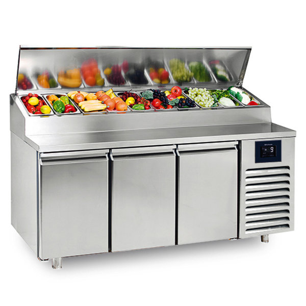 Pizzawerkbank | 620L | 3 Deuren (EN600x400) | Boven 10x 1/3 GN | -2°C/+8°C | Geventileerd | 0.4kW | Touchscreen + WiFi | 2100x800x1080(h)mm