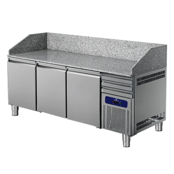 Pizzawerkbank | 600L | 3 Deuren + 3 Deegladen (EN600x400) | +2°C/+8°C | Geventileerd | 0.4kW | 2150x800x1080(h)mm